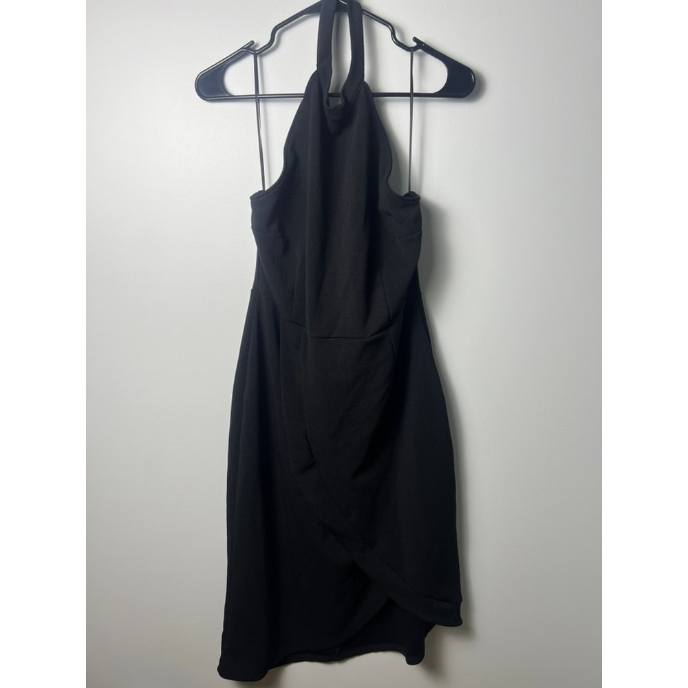ModCloth Halter Cocktail Dress XL Black Wrap Tulip Skirt Retro Asymmetrical Goth